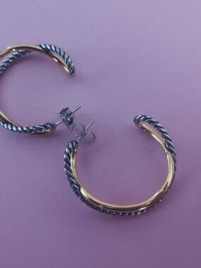 David Yurman Hoop Earrings Sterling Silver With 14k gold